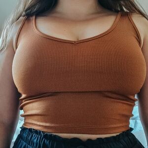 Shein Burnt Orange Ribbed Cropped Tank Top (Size M)